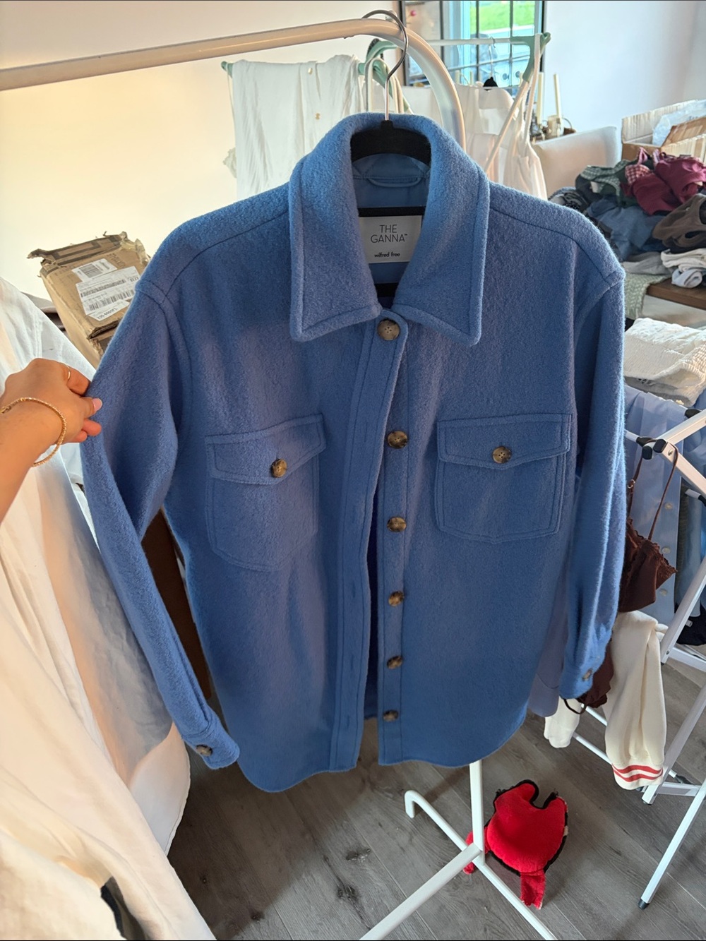 Aritzia The Ganna Blue Teddy Fleece Shacket
